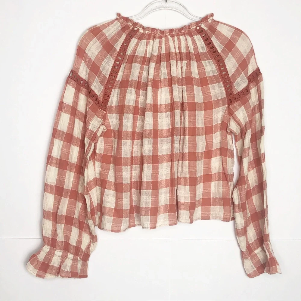 NWT Free People Honey Grove Rust Plaid Blouse